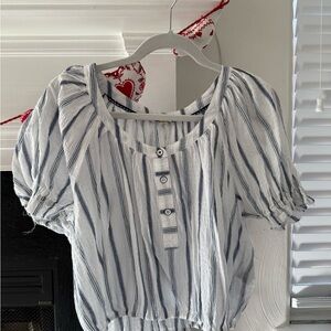 Pilcro Navy and White Striped Blouse
